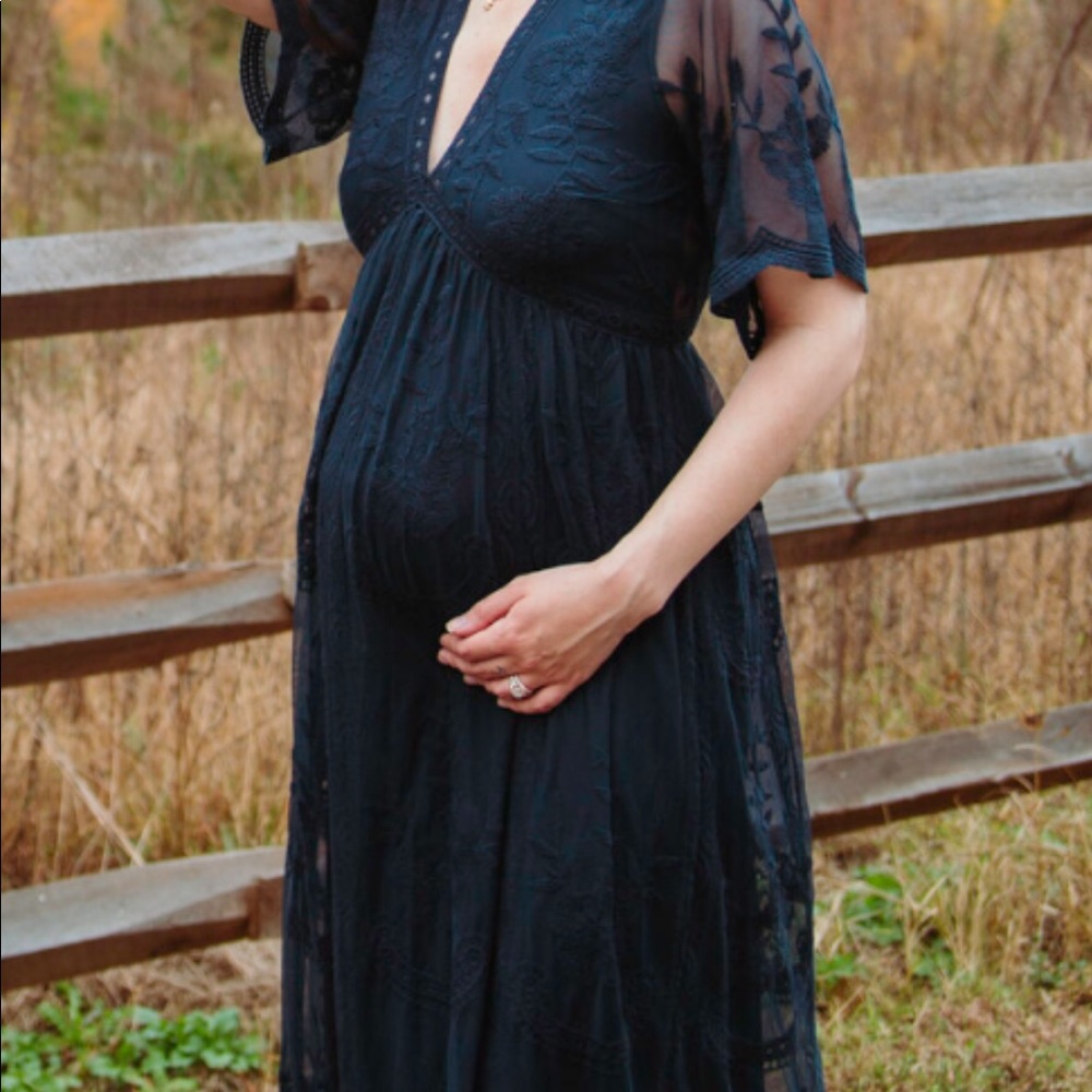 PinkBlush Navy Lace Overlay Maternity Maxi Dress